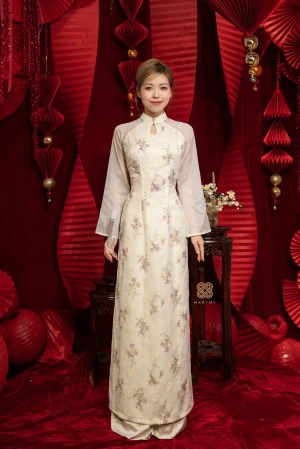 Áo Dài Cách Tân Thư Giao MARYMY Chất Liệu Tơ Dệt Nổi Thiết Kế Cao Cấp Thanh Lịch