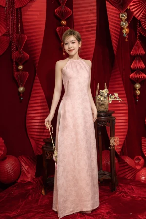 Áo Dài Cách Tân Yếm Hồng MARYMY Chất Liệu Tơ Crep Thiết Kế Thanh Lịch Qúy Phái