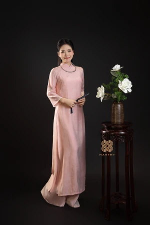Áo Dài Cách Tân Yên Hạ MARYMY Màu Hồng Chất Liệu Tơ Dệt Họa Tiết Hoa Văn Dệt Nổi