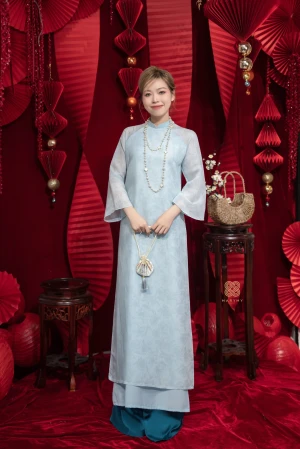 Áo Dài Cách Tân Yên Hạ Xanh MARYMY Chất Liệu Tơ Crep Thiết Kế Thanh Lịch Cao Cấp