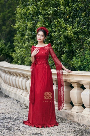 Áo Dài Dâu Điệp Liên Tâm MARYMY