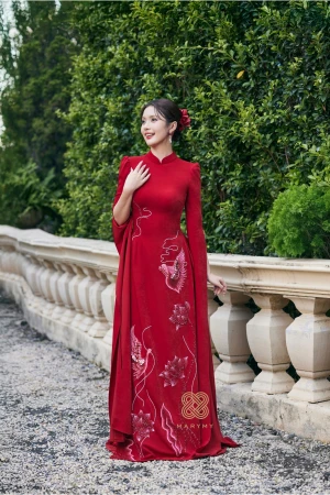 Áo Dài Dâu Hồng Liên Hạc Vũ MARYMY