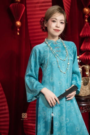 Áo Dài Thiết Kế Cung Đình Lam MARYMY Chất Liệu Cao Cấp Thanh Lịch Quý Phái