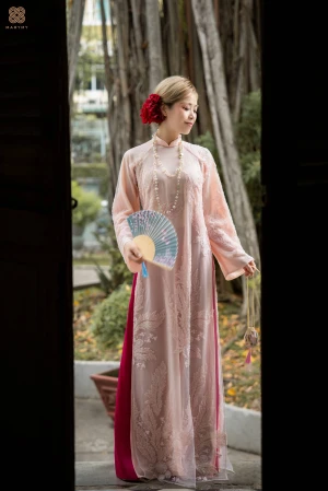 Áo Dài Thiết Kế MARYMY Hồng Chất Liệu Cao Cấp Thanh Lịch Sang Trọng