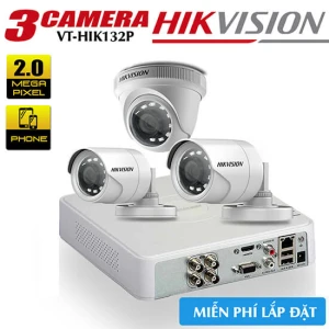 Bộ 3 Camera Hikvision 2.0MP Gói VT-HIK132P Cho Gia Đình, Cửa Hàng Nhỏ