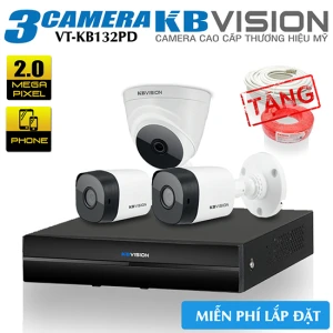 Trọn Bộ 3 Camera KBvision 2.0 MP Gói Lắp Đặt VT-KB132PD Cho Nhà Ở, Văn Phòng
