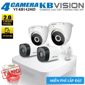 Trọn Bộ 4 Camera 2MP KBvision Vỏ Kim Loại Gói VT-KB142MD