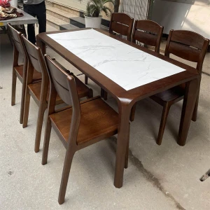 Bàn Ăn Gỗ Tự Nhiên 6 Ghế Gỗ Sồi Mặt Đá