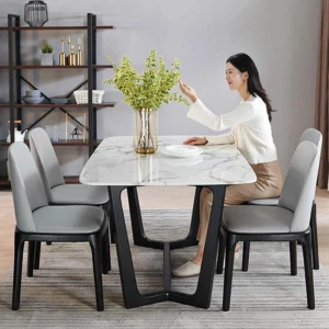 Bàn Ăn Mặt Đá Ceramic 4 Ghế Grace Bọc Da