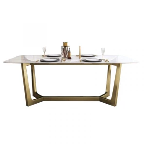 Bàn Ăn Mặt Đá Ceramic Chân Mạ Vàng PVD 1m4