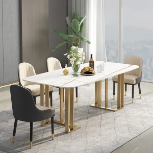 Bàn Ăn Mặt Đá Khung Inox Mạ Vàng 4 Ghế