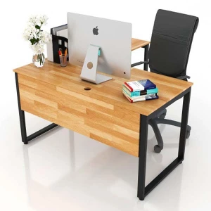 Bàn Chữ L Gỗ Tự Nhiên Chân Sắt Có Yếm