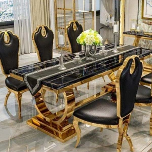Bàn Ghế Ăn Mạ Vàng PVD 6 Ghế Nhập Khẩu