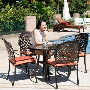 Bàn Ghế Ngoài Trời Sân Vườn Nhôm Đúc Bàn D70cm 4 Ghế