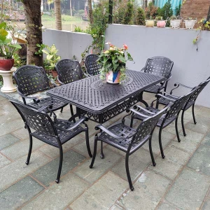 Bàn Ghế Nhôm Đúc 8 Ghế Ngoài Trời Sân Vườn Nhập Khẩu