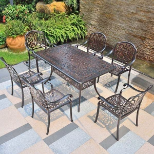 Bàn Ghế Nhôm Đúc Hoa Sen 6 Ghế Sân Vườn Nhập Khẩu