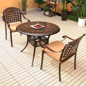 Bàn Ghế Nhôm Đúc Ngoài Trời 2 Ghế Nhập Khẩu Bàn D80cm