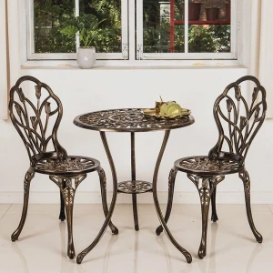Bàn Ghế Sân Vườn Hoa Tulip 2 Ghế Nhập Khẩu, Bàn Ghế Ngoài Trời Nhôm Đúc
