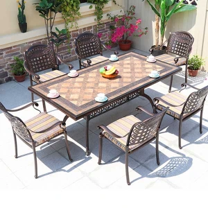 Bàn Ghế Sân Vườn Mặt Đá 1.6m Nhôm Đúc 6 Ghế