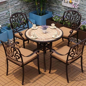 Bàn Ghế Sân Vườn Mặt Đá 4 Ghế Nhôm Đúc Ngoài Trời Nhập Khẩu