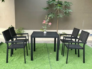 Bàn sân vườn ngoài trời hợp kim nhôm màu đen