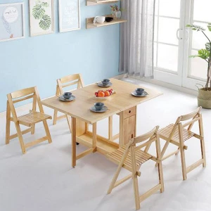 Bàn Thông Minh 4 Ghế Gấp Gọn Gỗ Tự Nhiên