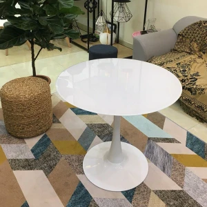 Bàn Tulip Chân Sắt Mặt Kính Cường Lực Đường Kính 80cm