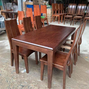 Bộ Bàn Ăn 6 Ghế Gỗ Sồi Màu Óc Chó