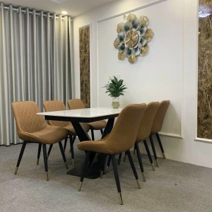 Bộ Bàn Ăn 6 Ghế Loft Mặt Đá Ceramic Nhập Khẩu