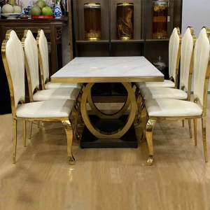 Bộ Bàn Ăn 6 Ghế Luxury Mạ Vàng PVD Nhập Khẩu
