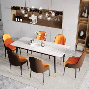 Bộ Bàn Ăn 6 Ghế Monet Mặt Đá 3D