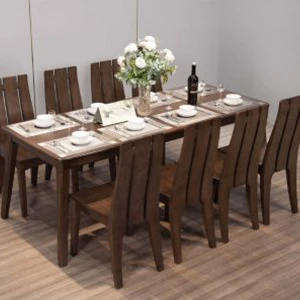 Bộ Bàn Ăn 8 Ghế Gỗ Sồi Màu Óc Chó