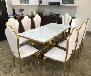Bộ Bàn Ăn 8 Ghế Luxury Mạ Vàng PVD Nhập Khẩu