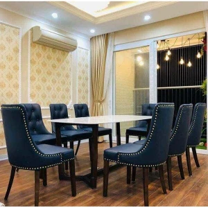 Bộ Bàn Ăn 8 Ghế Sheraton Bọc Da Mặt Đá