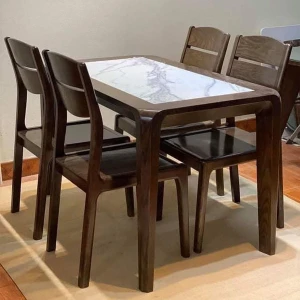 Bộ Bàn Ăn Gỗ Sồi Nga Mặt Đá 4 Ghế