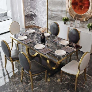 Bộ Bàn Mặt Đá Cẩm Thạch 6 Ghế Louis Nhập Khẩu Cao Cấp