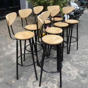 Ghế Bar Chân Sắt Mặt Gỗ Có Tựa