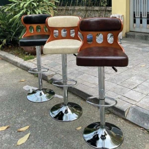 Ghế Quầy Bar Ruby Lưng Gỗ Chân Xoay Nhập Khẩu