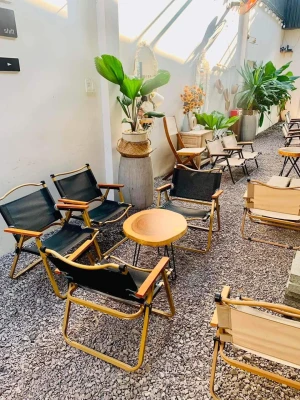 Ghế xếp thư giãn tay gỗ khung sắt sơn tĩnh điện