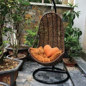 Ghế Xích Đu Đơn Lưng Tôm Mây Nhựa, Xích Đu Sân Vườn