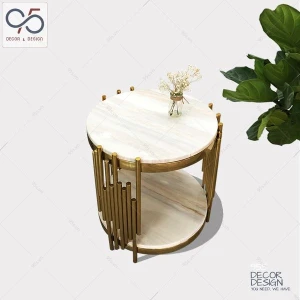 Bàn tab sofa mạ vàng hai tầng mặt đá - TAB-03