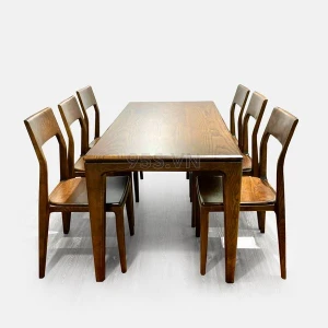 Bộ Bàn Ăn 6 Ghế Gỗ Tần Bì Lưng Cong