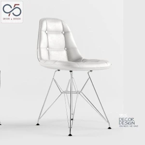 Ghế ăn ghế cafe Eames bọc da cúc chân thép mạ inox