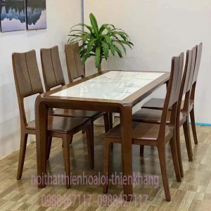 Bàn Ăn Mặt Đá 6 Ghế Gỗ Sồi BA211