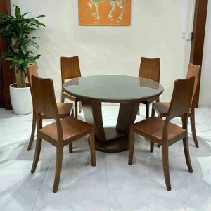 Bàn Ăn Tròn 6 Ghế Gỗ Sồi