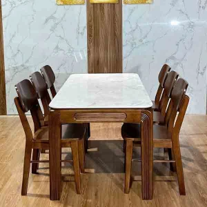 Bàn Ăn Mặt Đá 6 Ghế Gỗ Sồi BBA324