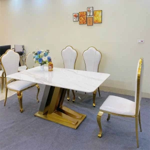 Bàn Ăn Mặt Đá Nhập Khẩu Mạ Titan Chân Z BMD876