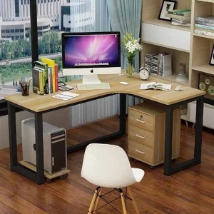 Bàn Chữ L Chân Sắt Mặt Gỗ 120x160cm