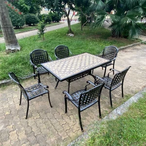 Bàn Mặt Đá 6 Ghế Nhôm Đúc Ngoài Trời ND651