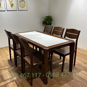 Bộ Bàn Ăn 6 Ghế Gỗ Sồi Màu Óc Chó BA 1231